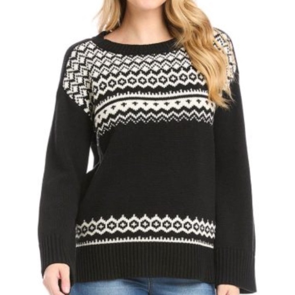KAREN KANE Fair Isle Jacquard Black and Off White Sweater sz XL - Picture 3 of 8